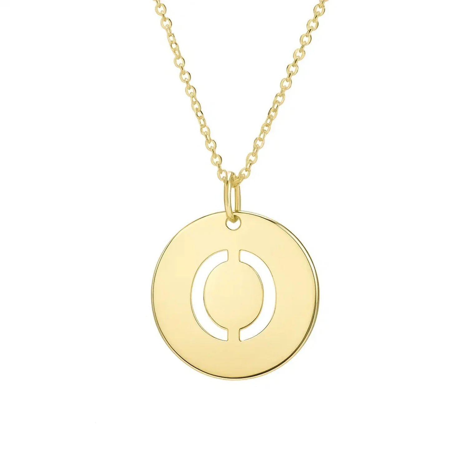 14K Yellow Gold Disc Initial O Pendant - Peelerie